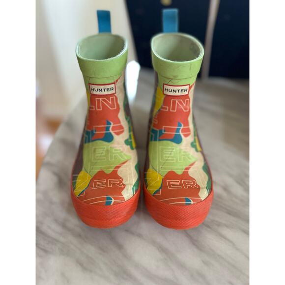 Hunter Boy's Green & Orange Camo Rain Boots UK 2/US3 - Picture 4 of 8